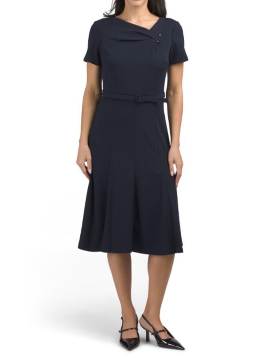 Calvin Klein Dresses & Skirts - CALVIN KLEIN Belted Asymmetrical Neck Pleated Midi Dress